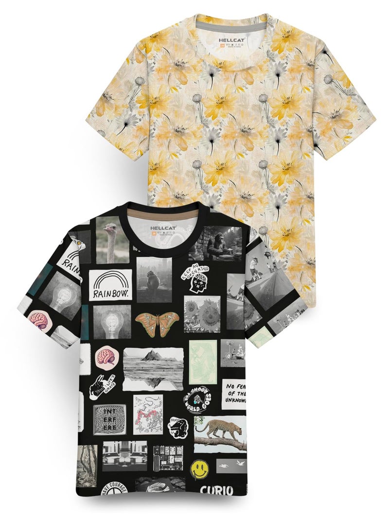 HELLCAT Trendy Front & Back Graphic Printed Cotton Blend Half Sleeve Premium Round Neck Tshirt for Boys - Pack of 2 Yellow/Black1 13-14 Years - Image 1