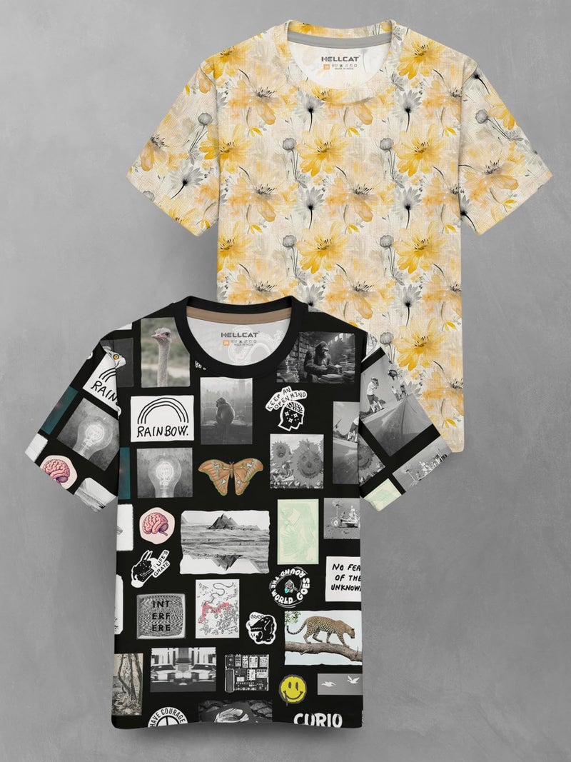 HELLCAT Trendy Front & Back Graphic Printed Cotton Blend Half Sleeve Premium Round Neck Tshirt for Boys - Pack of 2 Yellow/Black1 13-14 Years - Image 2
