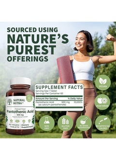 Natural Nutra Time Release Pantothenic Acid 500 mg, Vitamin B5 Supplement for Adrenal Support, Helps Break Down Fat and Carbohydrates, Metabolism and Energy, 60 Vegetarian Tablets  - Image 2