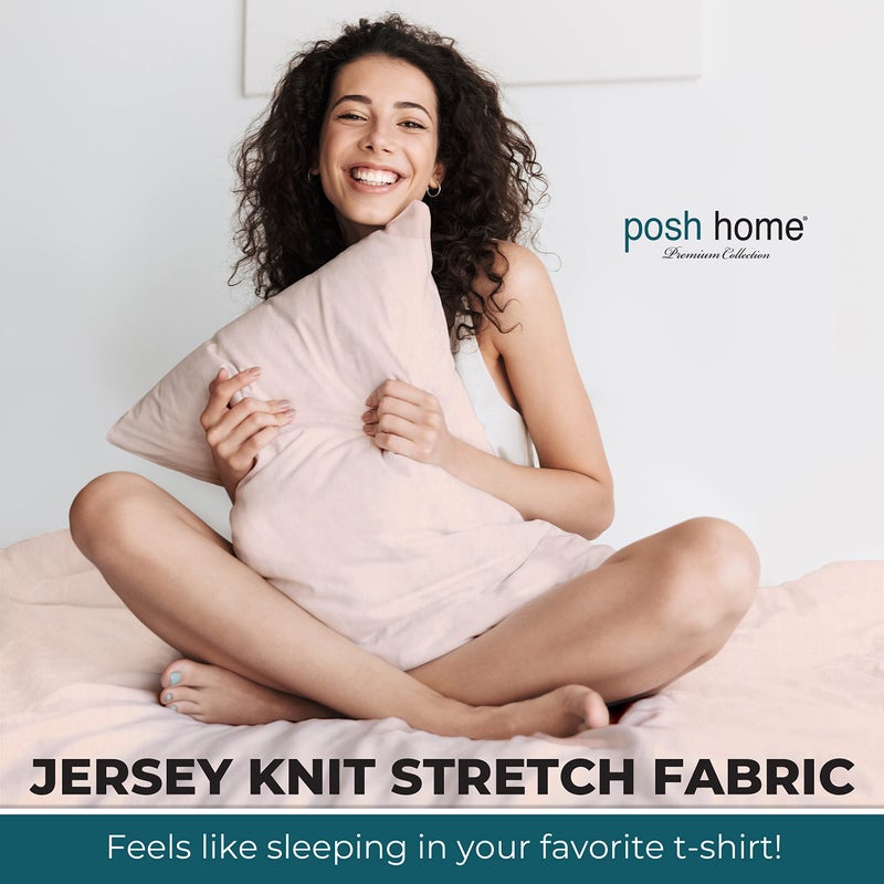 Posh Home Posh Home Jersey Knit Sheet Set - 4-Piece Jersey Bed Sheets - T-Shirt Breathable & Soft Cotton Jersey Sheets - Includes Flat Sheet  Jersey Fitted Sheet  & 2 Pillowcases - California King Sheets  Black  - Image 2