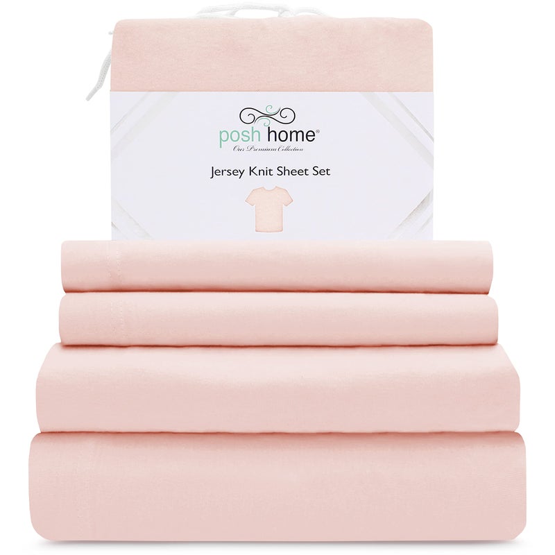 Posh Home Posh Home Jersey Knit Sheet Set - 4-Piece Jersey Bed Sheets - T-Shirt Breathable & Soft Cotton Jersey Sheets - Includes Flat Sheet  Jersey Fitted Sheet  & 2 Pillowcases - California King Sheets  Black  - Image 1