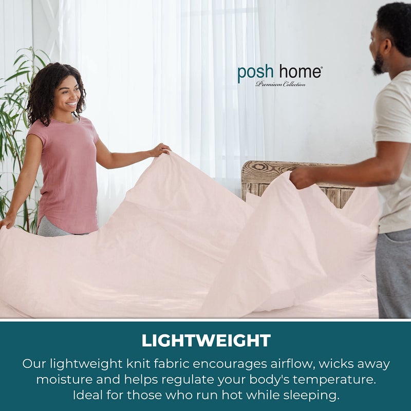 Posh Home Posh Home Jersey Knit Sheet Set - 4-Piece Jersey Bed Sheets - T-Shirt Breathable & Soft Cotton Jersey Sheets - Includes Flat Sheet  Jersey Fitted Sheet  & 2 Pillowcases - California King Sheets  Black  - Image 4