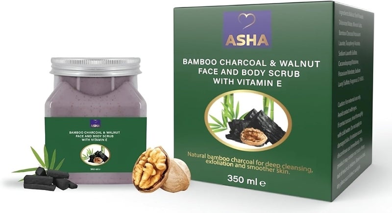 Bamboo Charcoal Walnut Face Body Scrub with Vitamin E
