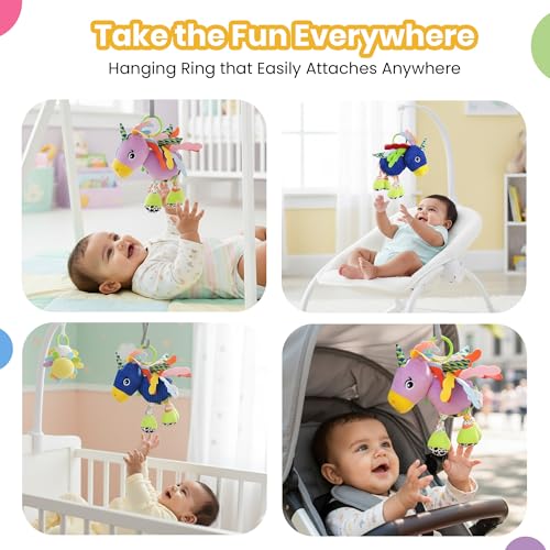 Nuluv Sparkly Unicorn Baby Toy with Rattle, Crinkle Wings and Star Rings, Soft Sensory Plush Toy for Playtime Fun, Lightweight and Portable, Non-Toxic, BPA-Free for Kids 3+ Months - Image 4