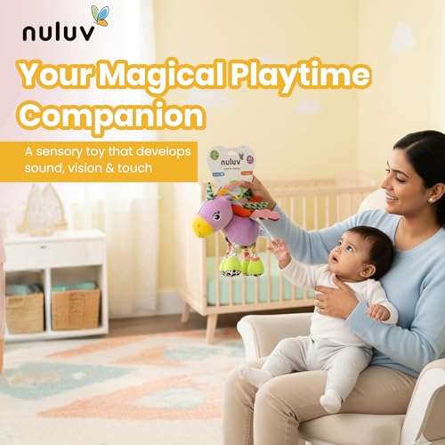 Nuluv Sparkly Unicorn Baby Toy with Rattle, Crinkle Wings and Star Rings, Soft Sensory Plush Toy for Playtime Fun, Lightweight and Portable, Non-Toxic, BPA-Free for Kids 3+ Months - Image 3