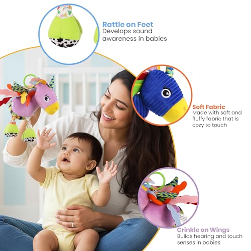 Nuluv Sparkly Unicorn Baby Toy with Rattle, Crinkle Wings and Star Rings, Soft Sensory Plush Toy for Playtime Fun, Lightweight and Portable, Non-Toxic, BPA-Free for Kids 3+ Months - Image 5