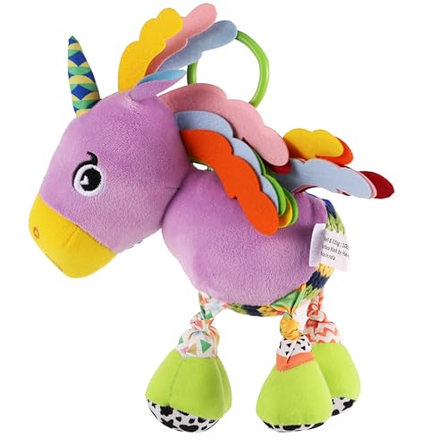 Nuluv Sparkly Unicorn Baby Toy with Rattle, Crinkle Wings and Star Rings, Soft Sensory Plush Toy for Playtime Fun, Lightweight and Portable, Non-Toxic, BPA-Free for Kids 3+ Months - Image 1