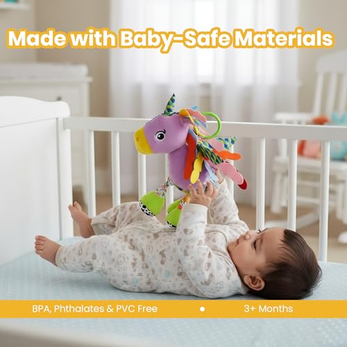 Nuluv Sparkly Unicorn Baby Toy with Rattle, Crinkle Wings and Star Rings, Soft Sensory Plush Toy for Playtime Fun, Lightweight and Portable, Non-Toxic, BPA-Free for Kids 3+ Months - Image 2