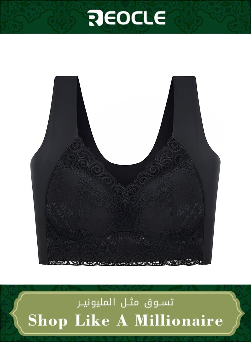 REOCLE Women's Lace Bra Lace Beauty Back Wire Free Bra Comfort Wireless Bras Full Coverage Back Support Posture Bra - Image 1