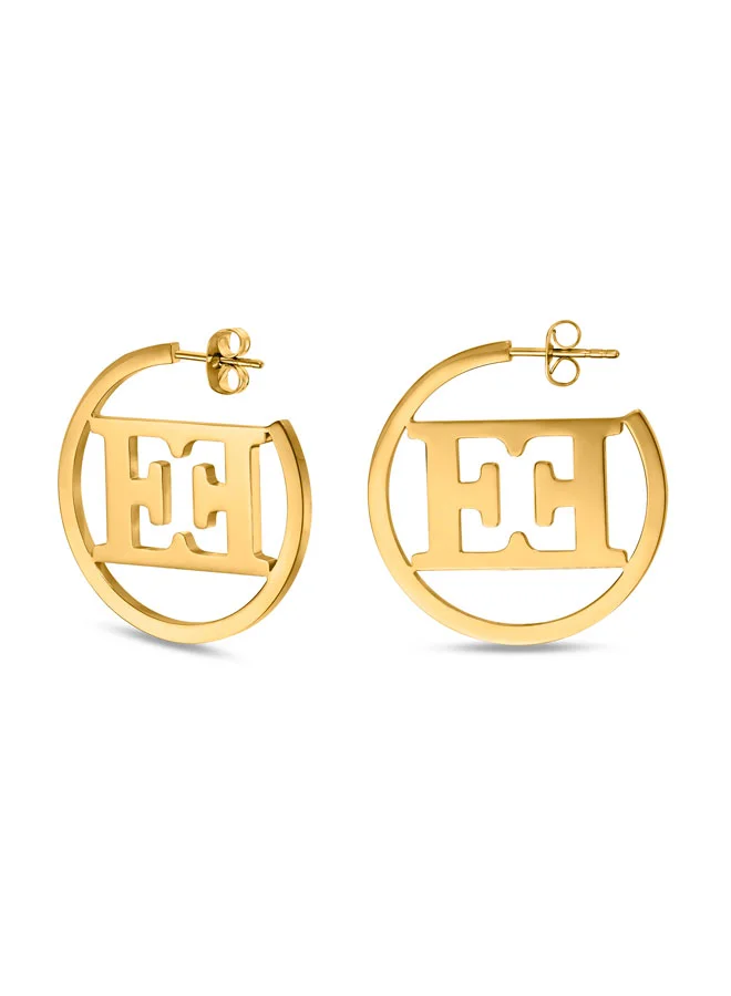 ESCADA Estelle Gold Plated Hoop Earrings with Cutout Logo