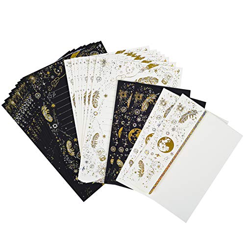 iKammo A5 Small Gold Foil Lined Stationary Paper and Envelopes Set,16 Sheets Black White Feather Lined Letter Writing Paper Cute Stationery Paper Set,Writing Printer Paper Decorative Paper - Image 1
