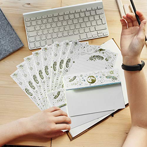 iKammo A5 Small Gold Foil Lined Stationary Paper and Envelopes Set,16 Sheets Black White Feather Lined Letter Writing Paper Cute Stationery Paper Set,Writing Printer Paper Decorative Paper - Image 5