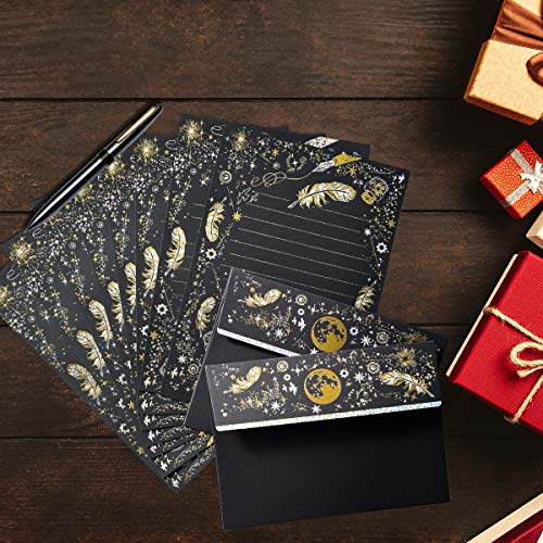 iKammo A5 Small Gold Foil Lined Stationary Paper and Envelopes Set,16 Sheets Black White Feather Lined Letter Writing Paper Cute Stationery Paper Set,Writing Printer Paper Decorative Paper - Image 4