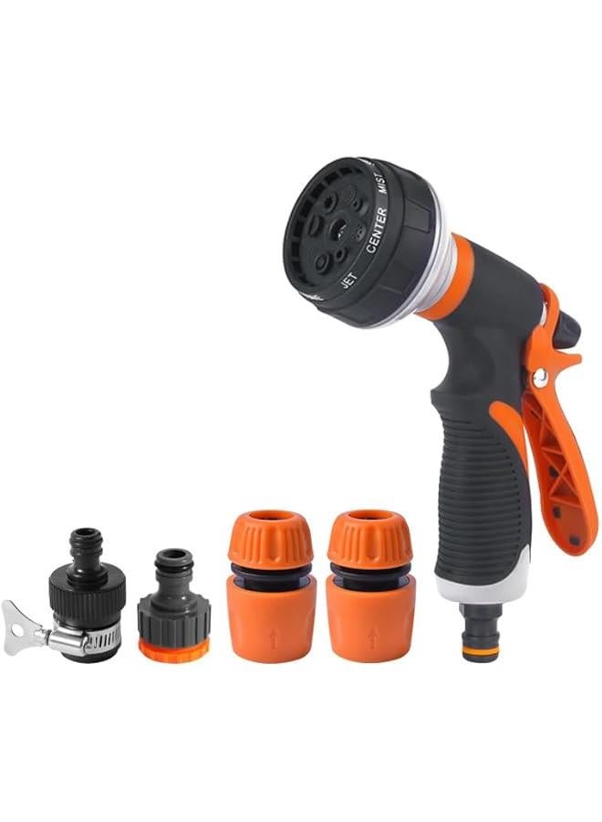 هوكور HOOKOR Garden Hose Nozzle, Garden Water Hose Nozzle Sprayer with 3 Connectors, Eight function high-pressure water gun for household watering and showerhead, car washing water gun, eight function gar - Image 1