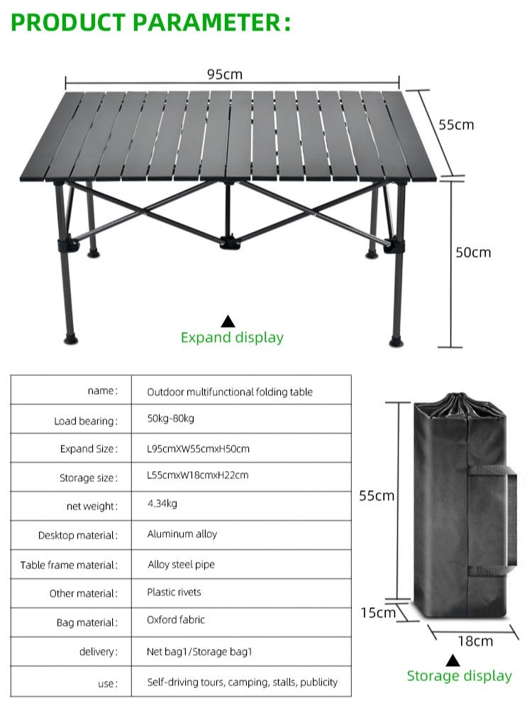 founder Folding Camping Table, Portable Camping Picnic Table with Carrying Bag, Lightweight Aluminum Folding Beach Table for Outdoor, Picnic, Cooking, Beach, Hiking, Fishing (95 * 55 * 50CM) - Image 4