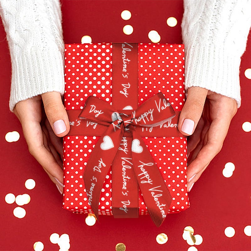 Hying Valentine's Day Craft Ribbons for Wreath Bows, 2.5"Ã—10 Yards Heart Wired Edge Ribbons White Red Burlap Ribbons for Crafting Valentines Decorations Wedding Party Supplies - Image 3