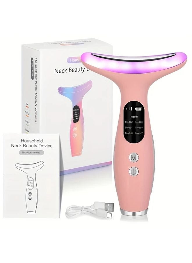 2025 مساج الوجه والرقبة الوردي 7 أوضاع شحن عبر USB اهتزاز للاستخدام المنزلي هدية عيد الميلاد - Image 2