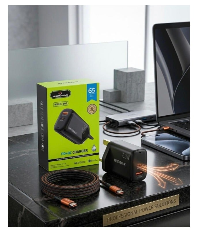 WINMAX WNHC-605 65W PD + QC Fast Charger USB-C & USB-A - Image 2