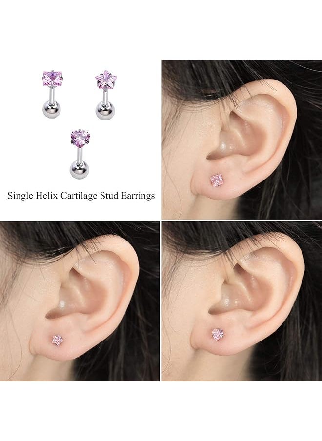 YELLOW CHIMES - Stylish Pink Silver Cubic Zirconia Stainless Steel Crystal Helix Cartilage Single Stud Earrings For Women And Girls Combo Of 3 Pieces - Image 1