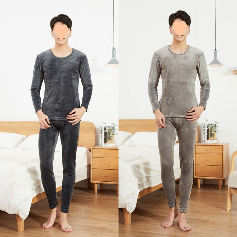 Men'S Thermal Underwear Men'S Fleece-Lined Thickened Suit Gold Velvet Winter Cold-Proof Double-Sided Velvet Middle-Aged And Young People'S Autumn Clothes And Pants - Image 1