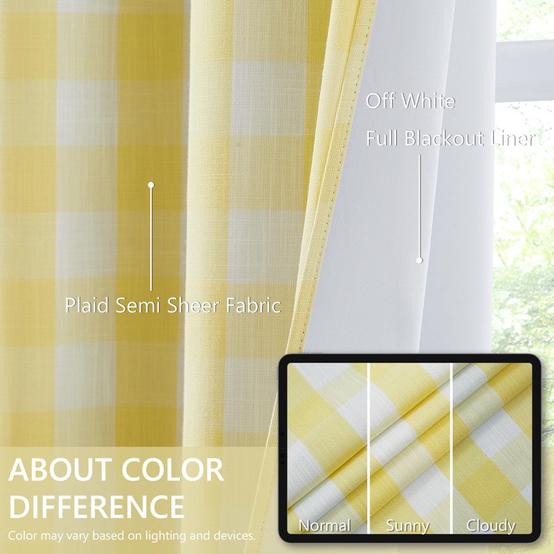 Amzdecor Yellow White Buffalo Plaid Full Blackout Curtains 84 Inch Long for Bedroom Living Room Farmhouse Check Patterned Drapes Thermal Insulated Soundproof Grommet Window Treatment, 2 Panels,40"x84" - Image 4