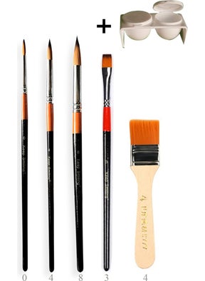 Vox Art Watercolor Brush Set 5 Pieces + Palette Gift (Tip No:y-0,4,8, D-3, Z-4) 