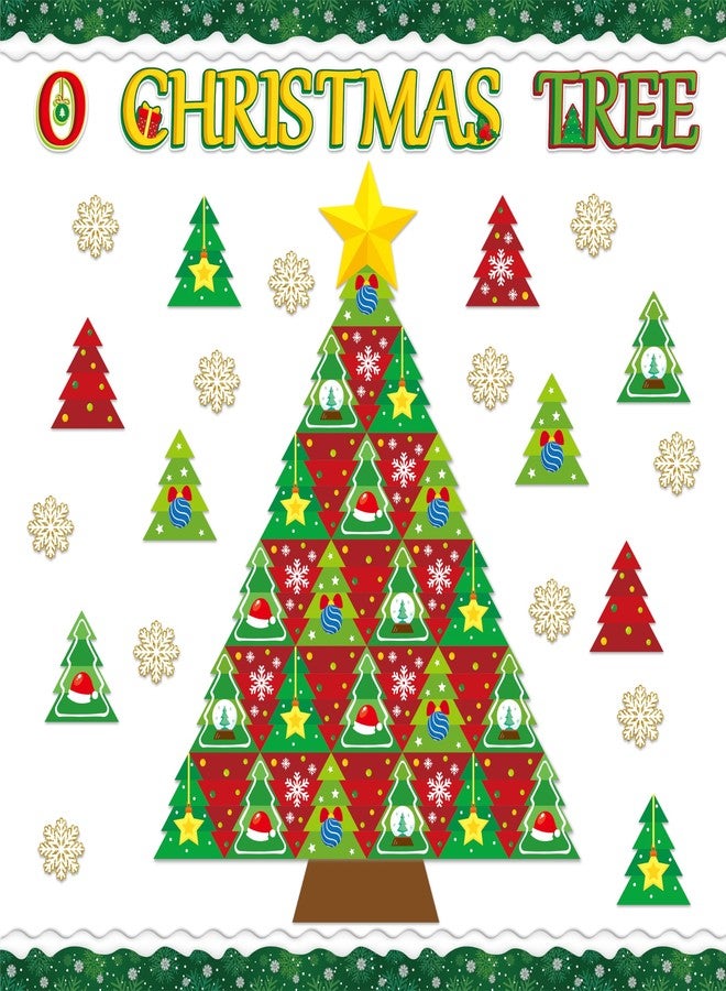BeYumi Christmas Tree Bulletin Board - 94Pcs Christmas Decoration Set with Green and Red Tree, Snowflake Cutout Border Trim for Winter Xmas School Classroom Chalkboard Holiday Party Decor - Image 1