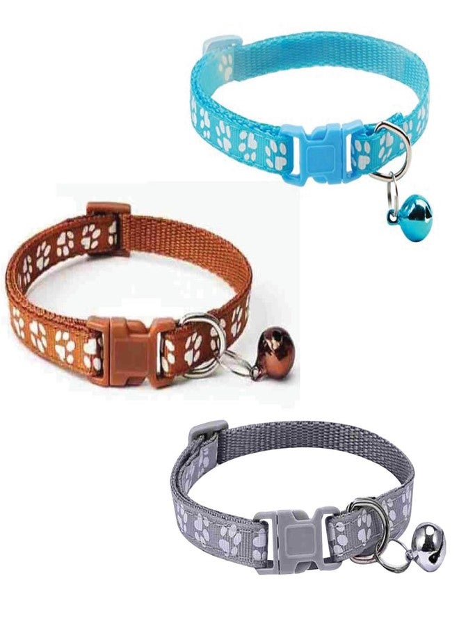 Litvibes Cat Collars Set of 3 with Bell,Kitten & Small Dogs Soft Adjustable Collar Safe,Solid & Protection Breakaway for Cats & Puppies,Cute Kitty Neckband with Paw Print-(Light Blue,Brown,Grey) - Image 1