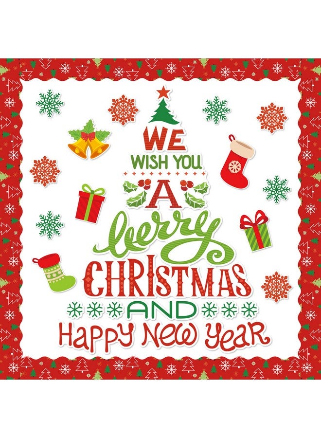 Whaline 105Pcs Christmas Bulletin Board Decoration Kit Xmas Tree Snowflake Paper Cutouts With Glue Point Self-Adhesive Bulletin Border Stickers For Holiday School Classroom Wall Door Decoration - Image 1