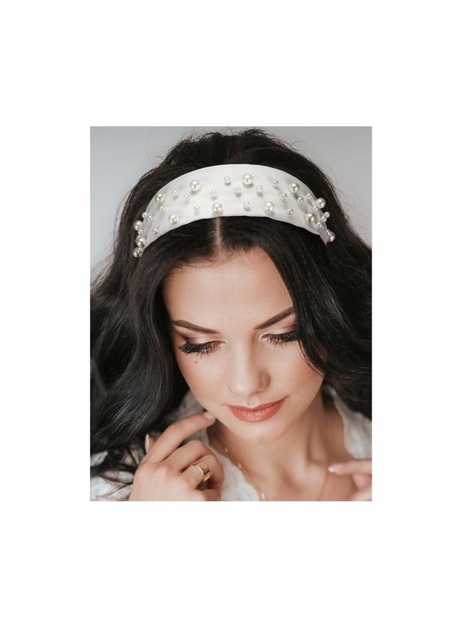 إسكدنيا Pearl Bridal Headbands For Women Bride Headband Wide Wedding Headbands For Bridal Hair Accessories White Fashion Headband For Party Prom Birthday Holiday - Image 1