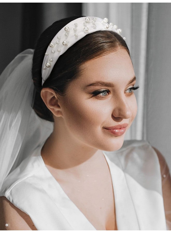 إسكدنيا Pearl Bridal Headbands For Women Bride Headband Wide Wedding Headbands For Bridal Hair Accessories White Fashion Headband For Party Prom Birthday Holiday - Image 2