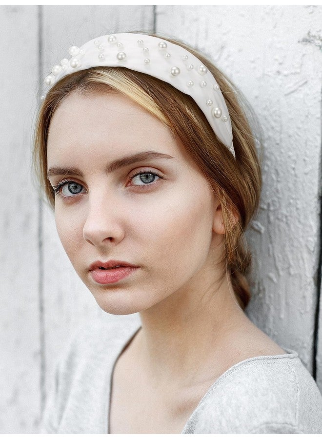 إسكدنيا Pearl Bridal Headbands For Women Bride Headband Wide Wedding Headbands For Bridal Hair Accessories White Fashion Headband For Party Prom Birthday Holiday - Image 4