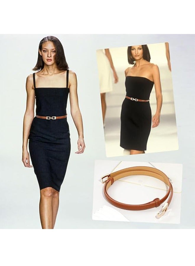 3Pcs 3 Style Skinny Leather Belts for Women, Adjustable Vintage Fashion Thin Waist Belt for Dress, 0.6" x 37.4" - Image 2