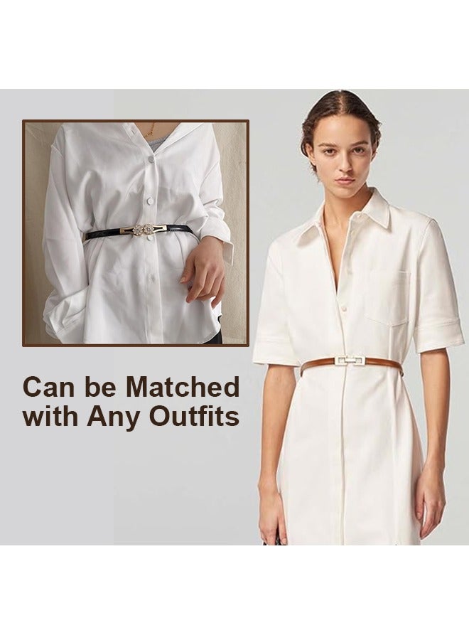 3Pcs 3 Style Skinny Leather Belts for Women, Adjustable Vintage Fashion Thin Waist Belt for Dress, 0.6" x 37.4" - Image 3