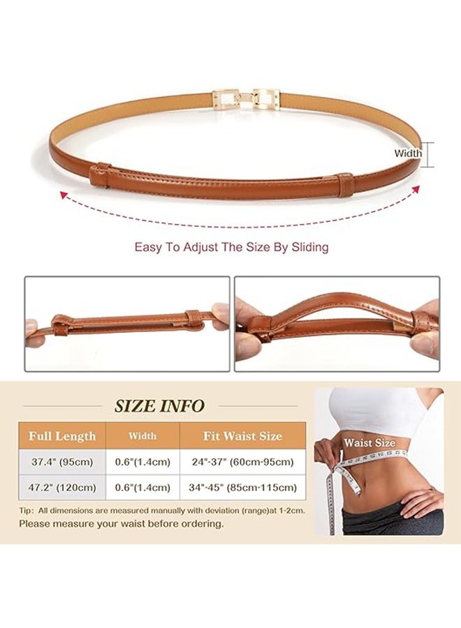 3Pcs 3 Style Skinny Leather Belts for Women, Adjustable Vintage Fashion Thin Waist Belt for Dress, 0.6" x 37.4" - Image 4