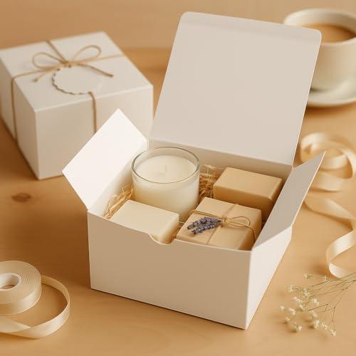 mudrit Gift Boxes 10 Pack 8x8x4 Inches, Thick White Paper Boxes with Lids, Tags & Jute Rope for Gifts, Wedding Favours, Bridesmaid Proposals, Cupcakes, Crafting - Image 2