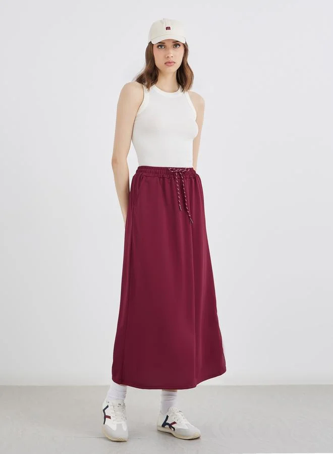 Take Two Take Two Burgundy A-Line Midi Skirt