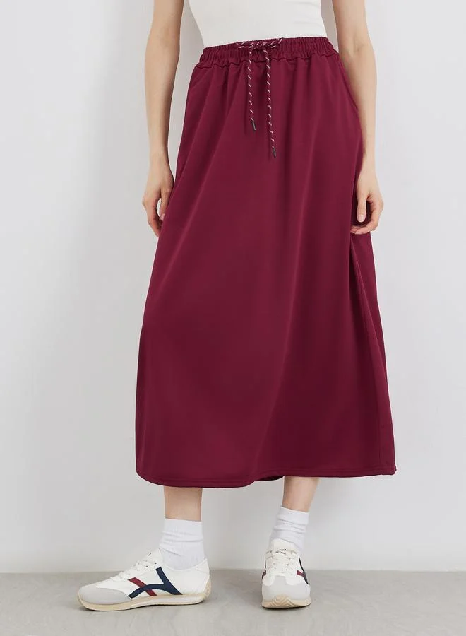 Take Two Take Two Burgundy A-Line Midi Skirt
