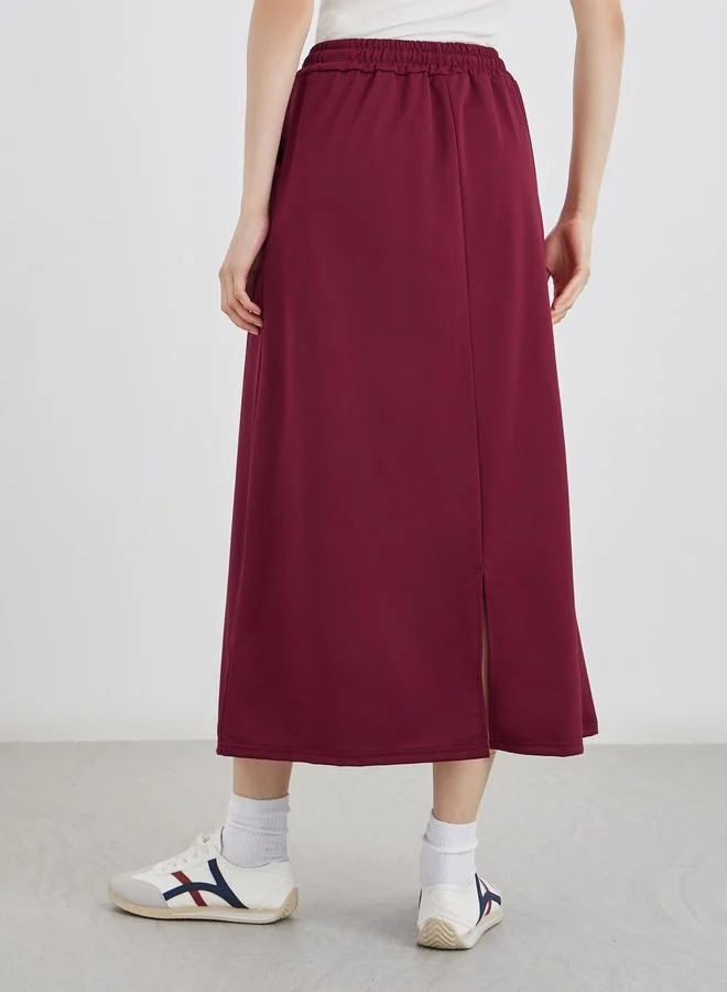 Take Two Take Two Burgundy A-Line Midi Skirt