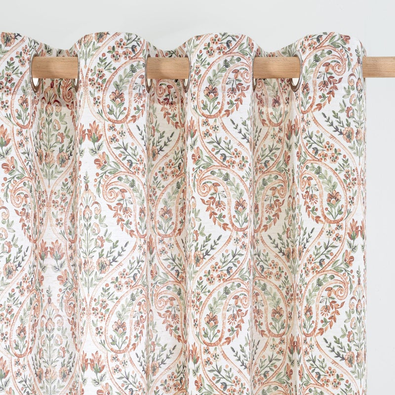 BGment Terracotta Boho Curtains for Living Room - Linen Leaf Paisley Pattern Light Filtering Farmhouse Window Grommet Semi Sheer Drapes, 2 Panels, 52 x 84 Inch - Image 1