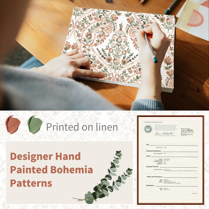 BGment Terracotta Boho Curtains for Living Room - Linen Leaf Paisley Pattern Light Filtering Farmhouse Window Grommet Semi Sheer Drapes, 2 Panels, 52 x 84 Inch - Image 3