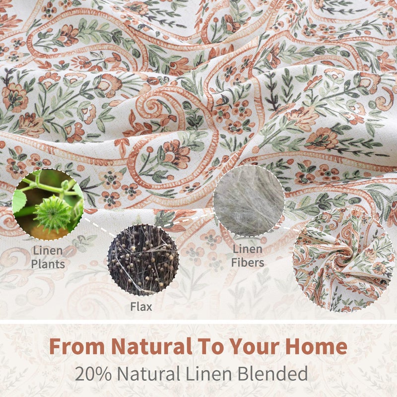 BGment Terracotta Boho Curtains for Living Room - Linen Leaf Paisley Pattern Light Filtering Farmhouse Window Grommet Semi Sheer Drapes, 2 Panels, 52 x 84 Inch - Image 2