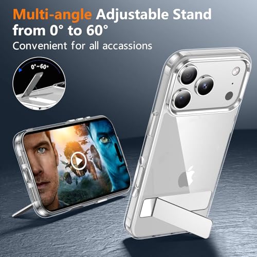 EGOTUDE for iPhone 17 Pro Case | Clear Transparent Polycarbonate Hard Back Soft Bumper Cover with Stand - Image 2