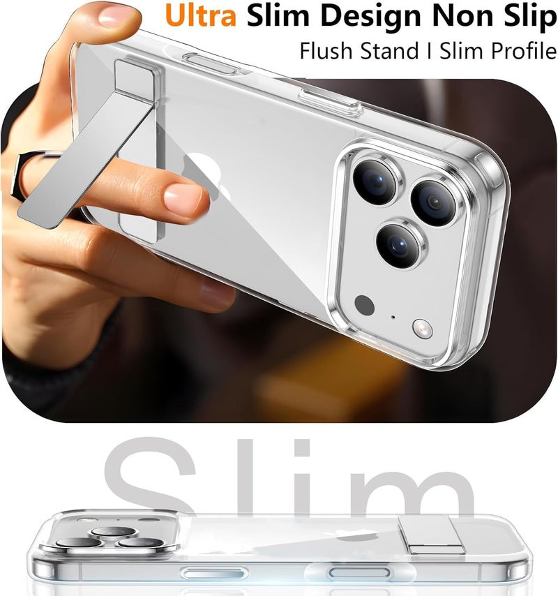 EGOTUDE for iPhone 17 Pro Case | Clear Transparent Polycarbonate Hard Back Soft Bumper Cover with Stand - Image 3