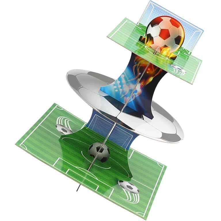 JAGMAG Football Cupcake Stand, 3 Tier Football Party Supplies Cake Stand, Soccer Cupcake Cardboard Table for Kids Birthday Decorations Football Theme Party Decorations Green Set of 1pc - Image 5