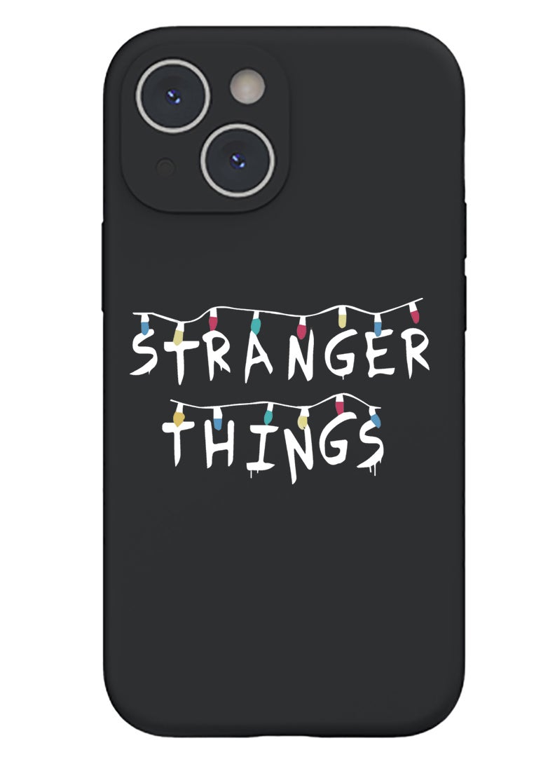 Theodor Protective Slim Fit Case Liquid Silicone Cover with Full Body Protection Anti-Scratch Shockproof Case For iPhone 15 Plus Black - Stranger things white - Image 1