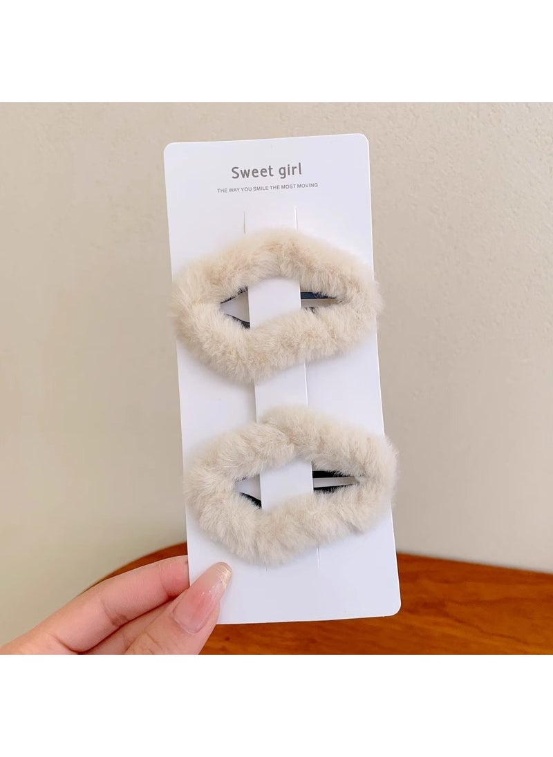 Generic Autumn/winter Womens Maillard Plush Star Hair Clip Bb Clip Side Fringe Hairpin Hair Small Batch 9 creamy-white clouds 2 pieces 