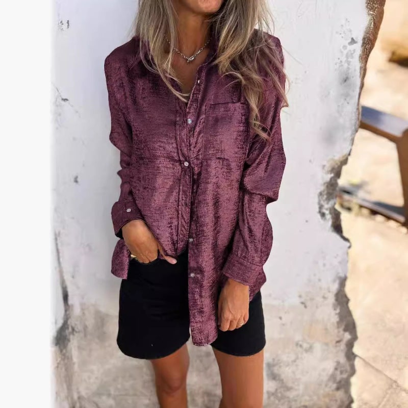 بلوزة نسائية بقبة طية على شكل صوف أنيق كاجوال - Image 4