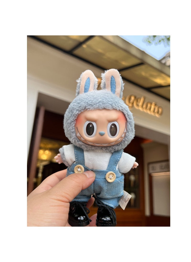 17cm Labubu Macaron Figurine Keychain Blue Casual Strap 2 Piece Set (Without Shoes) Without Doll 