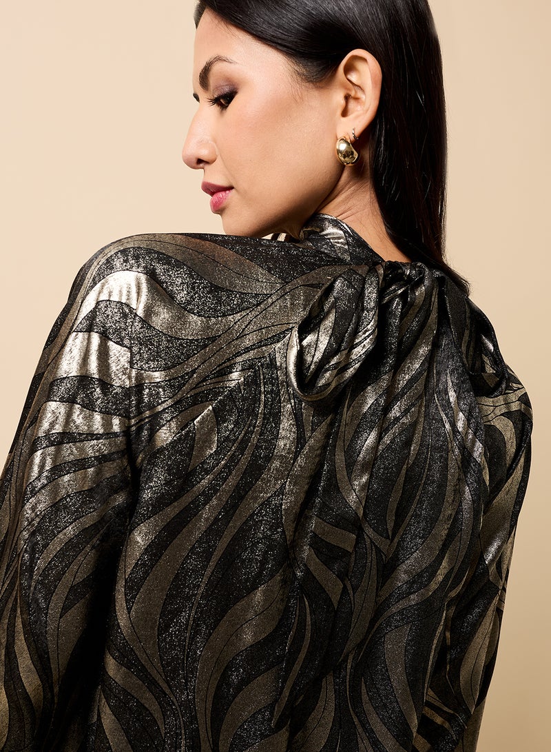 Little Mistress Printed High Neck Puff Sleeve Mini Dress - Image 3